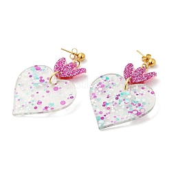 Aretes colgantes de acrílico con forma de corazón&nbsp;EJEW-F327-02C