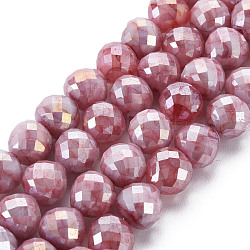 Mèches de perles de verre craquelé peintes au four opaque, facette, de couleur plaquée ab , larme, rouge indien, 8x7~8mm, Trou: 1.2mm, Environ 60 pcs/chapelet, 18.11 pouces (46 cm)