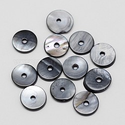 Gefärbt natürlichen Schale Perle Spacer, Disc / Flachrund, heishi Perlen, Schwarz, 10x2 mm, Bohrung: 1 mm