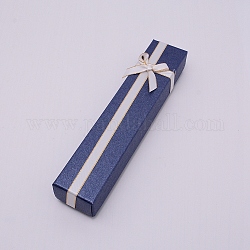 Caja de collar de papel, gire la tapa, con la cinta, caja de la joya, Rectángulo, azul marino, 21x4.3x3.6 cm