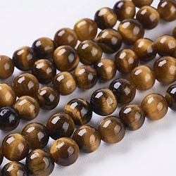 Natürlichen Tigerauge Perlen Stränge, Runde, dunkelgolden, 4 mm, Bohrung: 1 mm, ca. 46 Stk. / Strang, 7.4 Zoll