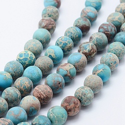 Natural Imperial Jasper Beads Strands, Dyed, Frosted, Round, Turquoise, 8mm, Hole: 1mm, about 51pcs/strand, 15.3 inch(39cm)
