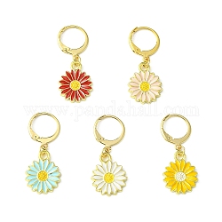 Alloy Enamel Sunflower Pendant Decorations, with 304 Stainless Steel Leverback Earring Findings, Mixed Color, 32mm