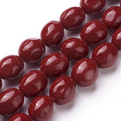 Cuentas de perlas de concha de electrochapa, patata, rojo, 11.5~13x9.5~11mm, agujero: 0.8 mm, aproximamente 32 pcs / cadena, 15 pulgada ~ 16 pulgadas (38~40.7 cm)