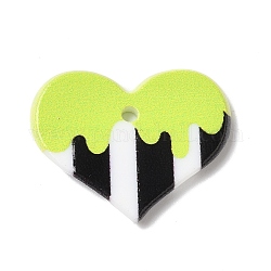 Colgantes de acrílico, corazón con rayas, amarillo verdoso, 18x23x2.5mm, agujero: 1.6 mm
