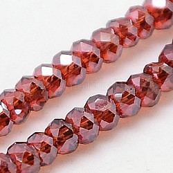 Electroplate Glass Beads Strands, Full Rainbow Plated, Faceted, Rondelle, FireBrick, 3x2mm, Hole: 1mm, about 160~165pcs/strand, 15.35 inch~15.75 inch(39~40cm)