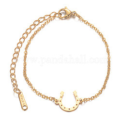 201 Stainless Steel Link Bracelets, with Cable Chains and Lobster Claw Clasps, Horse Shoes, Golden, 15.2x0.164cm