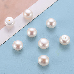 Perle di perle d'acqua dolce coltivate naturali di grado aaa, mezzo forato, rotondo e piatto, bianco, 8~8.5x6mm, mezzo buco: 1 mm