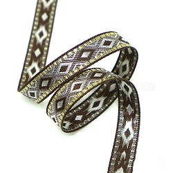 エスニック風ポリエステル刺繍ひし形リボン  ジャカードリボン  服飾材料  コーヒー  1/2インチ（12mm）