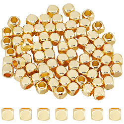 Cuentas de latón creatcabin, cubo, real 18k chapado en oro, 4x4x4mm, agujero: 2.6 mm, 100 unidades / caja