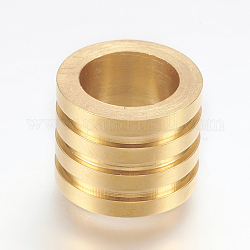 304 Stainless Steel Beads, Large Hole Beads, Grooved, Column, Golden, 10x8mm, Hole: 7mm