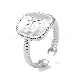 Fornituras de anillo de brazalete de acero inoxidable cuadrado 304, configuraciones de anillo para rhinestone, color acero inoxidable, diámetro interior: 17 mm, aptos para 1 mm de diamante de imitación