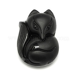 Fox Shaped Natural Obsidian Cameo Pendants, Black, 35x25x12mm, Hole: 1mm