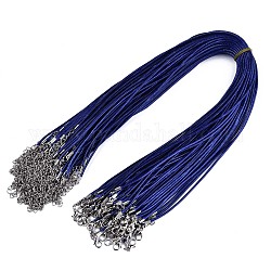 Algodón encerado el collar del cordón, con broches de langosta de la aleación de la garra y las cadenas finales de hierro, Platino, azul, 17.12 pulgada (43.5 cm), 1.5mm