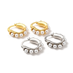 Boucles d'oreilles créoles épaisses en perles d'imitation abs, bijoux en laiton de placage de rack pour les femmes, couleur mixte, 28x25x8mm, pin: 0.7x1 mm