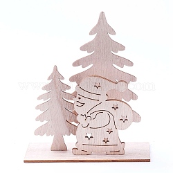 Decoraciones de exhibición de hogar de madera de platane sin teñir, árbol de navidad con santa claus, burlywood, 115x42.5x132mm, 4 PC / sistema