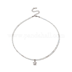 Halskette mit klarem Zirkonia-Schildkröten-Anhänger und natürlichen Aquamarin-Perlenketten für Damen, 16.02 Zoll (40.7 cm), Anhänger: 14x10x2 mm