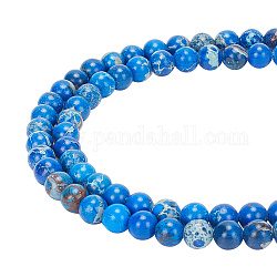 Arricraft 2 fili fili di perle di diaspro imperiale naturale, tinto, tondo, blu, 6~6.5mm, Foro: 1 mm, circa 60~64pcs/filo, 15~15.12 pollice (38.1~38.4 cm)