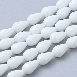Chapelets de perles en verre, perles d'imitation en jade, facette, larme, blanc, 15x10mm, Trou: 2mm, 50 pcs / chapelet, 30.5 pouce