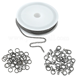 Kit de fabrication de collier de bracelet de chaîne de bricolage, y compris les fermoirs à pince de homard en alliage de zinc, chaînes torsadées en fer et anneaux de saut, gunmetal, chaîne: 5 m / ensemble