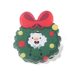 Christmas Theme Acrylic Badges, Iron Pin Brooch, Christmas Wreath, 37.5x33x2mm