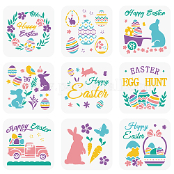 Fingerinspire 9 pochoir Joyeuses Pâques 5.9x5.9 pouces réutilisable lapin de Pâques œufs de Pâques modèle de dessin pochoirs à thème de printemps pour peinture sur mur, bois, tissu, meubles et papier