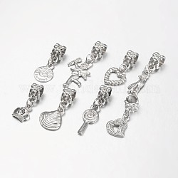 Alloy European Style Dangle Charms, Platinum, Size: about 11~18mm wide, 28~31mm long, hole: 4.5mm