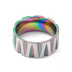 チタン鋼製フィンガー指輪  ワイドバンドリング  男性用  虹色  9mm  内径：17.3mm