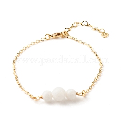 Bracelets à maillons perlés en jade naturel de malaisie (teints) pour femmes ou hommes, bracelets chaîne en laiton doré, blanc, 7-1/2 pouce (19 cm), 2mm
