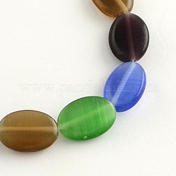 Cat Eye Glass Bead Strands, Oval, Mixed Color, 14x10x3.5mm, Hole: 1mm, about 27pcs/strand, 14inch