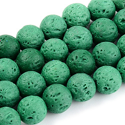 Fili di perle di roccia lavica sintetica, tinto, tondo, verde acqua, 6mm, Foro: 1 mm, circa 61pcs/filo, 14.96 pollice (38 cm)