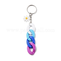 Acrylic Curb Chain Keychain, with Resin Daisy Charm and Iron Keychain Ring, Colorful, 12.8~13cm