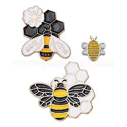 3個3スタイルの蜂の種類のエナメルピン  バックパックの服のためのかわいい昆虫亜鉛合金エナメルブローチ  ミックスカラー  15~32x14~35x2mm  ピン：1mm  1個/スタイル