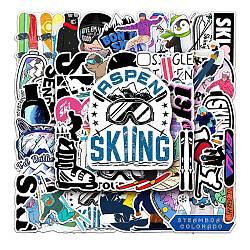 Skiing Theme Waterproof PVC Adhesive Stickers, for Suitcase, Skateboard, Refrigerator, Helmet, Mobile Phone Shell, Notebooks, Mixed Color, 55~85mm, 50pcs/set