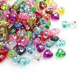 Perles acryliques transparentes, métal argenté enlaça, cœur, couleur mixte, 8x8x4.5mm, Trou: 1mm, environ 3300 pcs/500 g