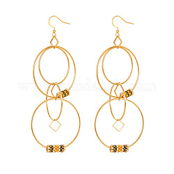 Orecchini pendenti con 304 anelli intrecciati dorati in acciaio inossidabile, con semi di vetro perline, colorato, Anello: 38 mm