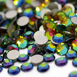 Perle en verre de dos plat, Grade a, dos plaqué, facette, couleur ab , demi-rond, cristal vitrail moyen, 4.6~4.8mm