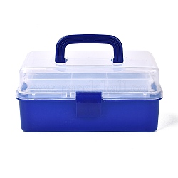 Rectangle Portable PP Plastic Storage Box, with 3-Tier Fold Tray, Tool Organizer Handled Flip Container, Dark Blue, 15.5x28x12.5cm