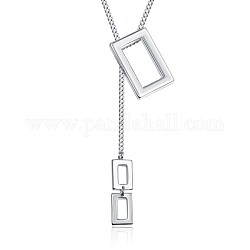 Латунь лассо ожерелья, прямоугольные, серебристый цвет, прямоугольник: 22x13 мм и 9x5 мм