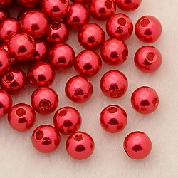 Perline acrilico perla imitato, tinto, tondo, rosso, 12x11.5mm, Foro: 2.7 mm, circa 480~530pcs/libbra