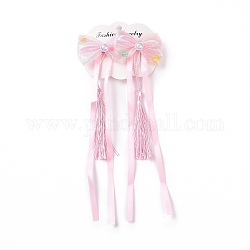 Pinza de pelo de cocodrilo de cinta larga bowknot, con borlas de colores al azar, accesorios para el cabello hanfu para regalos de niñas adolescentes, rosa, 213~220x57~60x15~16mm, 2 unidades / tarjeta