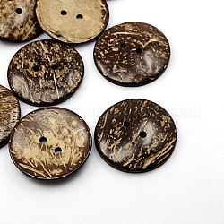 Boutons de noix de coco, 2-trou, plat rond, brun coco, 44x5mm, Trou: 4mm