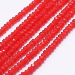 Chapelets de perles en verre opaques, facette, rondelle, rouge, 2.5x1.5~2mm, Trou: 0.5mm, Environ 185~190 pcs/chapelet, 13.7 pouce ~ 14.1 pouces