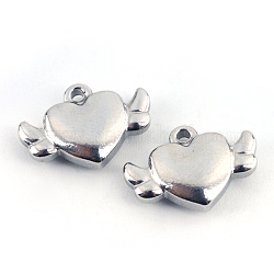 201 Stainless Steel Flying Heart Pendants, Stainless Steel Color, 11x16x3.5mm, Hole: 1.5mm