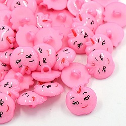 Acrylic Shank Buttons, 1-Hole, Dyed, Apple with Smile Face, Pink, 18x17x4mm, Hole: 3mm