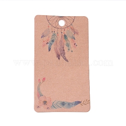 Cardboard Earring Display Cards, Rectangle with Woven Net/Web & Feather  Pattern, BurlyWood, 9x5x0.04cm, Hole: 1.5mm
