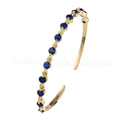Brazalete abierto redondo y plano con circonitas cúbicas, joyería de latón chapado en oro real de 18k para mujer, azul oscuro, diámetro interior: 2-1/4 pulgada (5.7 cm)