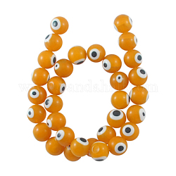 Chapelets de perles de Murano italiennes manuelles, style mauvais œil, ronde, jaune, environ 12 mm de diamètre, Trou: 2mm, Environ 31 pcs/chapelet, 14 pouce