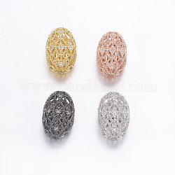 Messing Mikro ebnen Zirkonia Perlen, langlebig plattiert, hohlen ovalen, Transparent, Mischfarbe, 19x11.5x7 mm, Bohrung: 1 mm