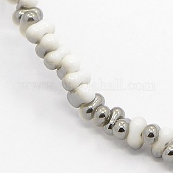 Imitation Jade Electroplate Glass Beads Strands, Half Rainbow Color Plated, Bone, White, 2x4mm, Hole: 1mm, about 300pcs/strand, 19.2inch